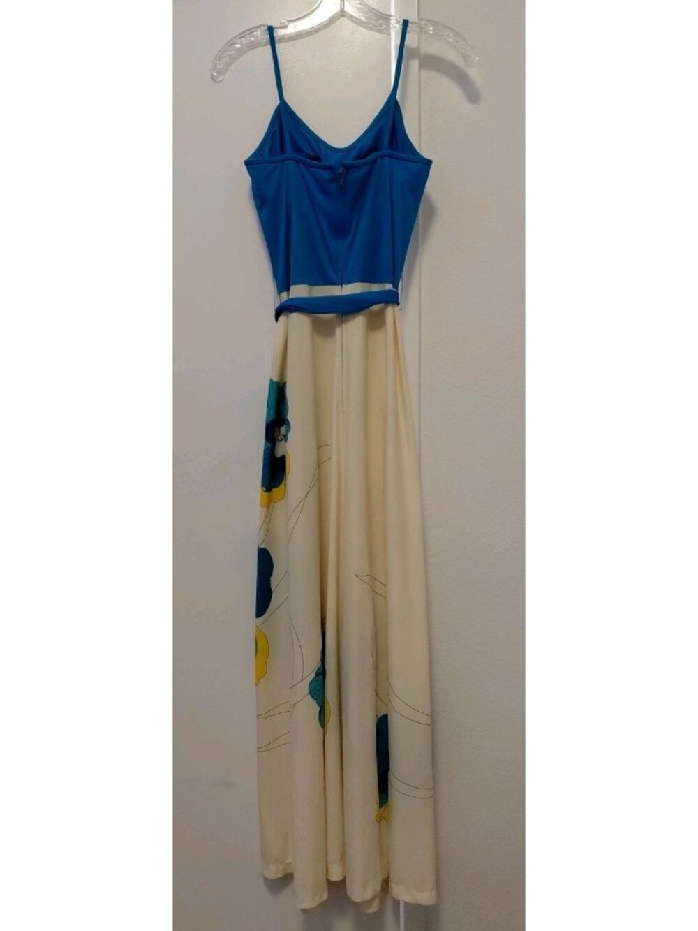 Vintage Alfred Shaheen 70s Designer Hawaiian Floral Maxi Dress 6 White Blue - Picture 6 of 10